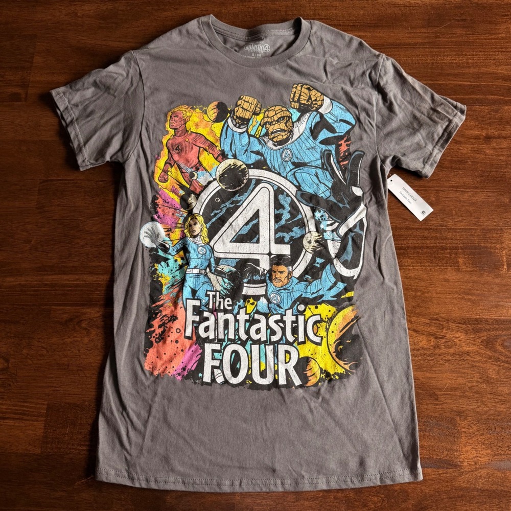 Marvel Studios The Fantastic Four First Steps Graphic T-Shirt Gray Mens S New